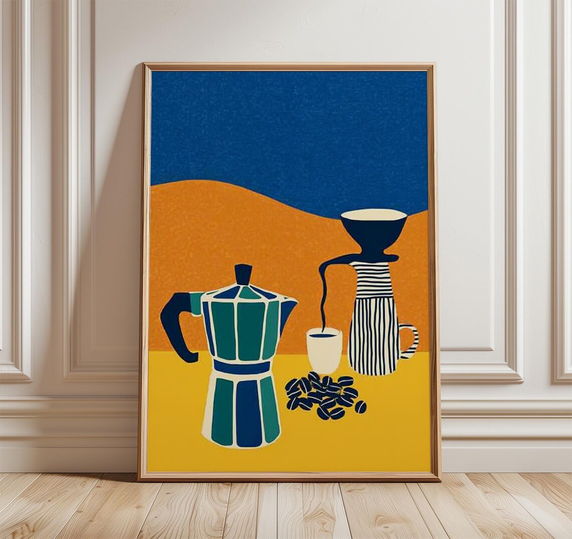 Modern Coffee Pot Set Pop Art Poster, Mid-Century