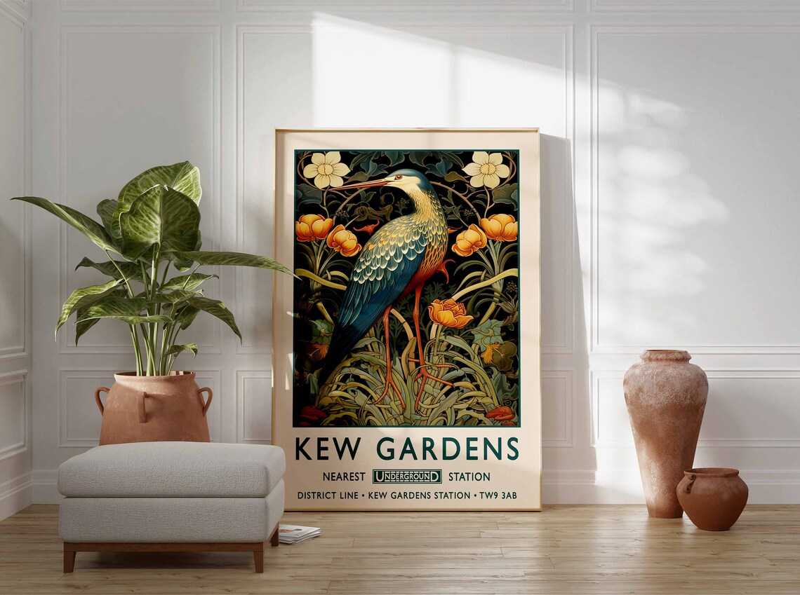 Kew Gardens London Stork William Morris Floral Travel Poster - Image 3