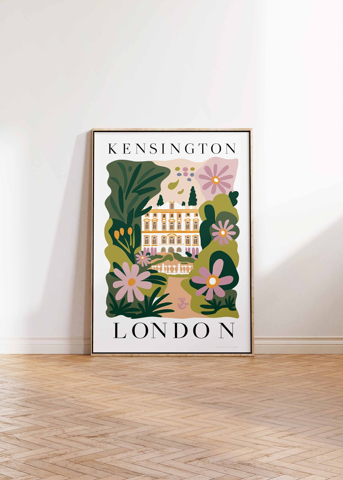 Kensington Palace Garden Pink Flowers London Botanical Poster - Image 2
