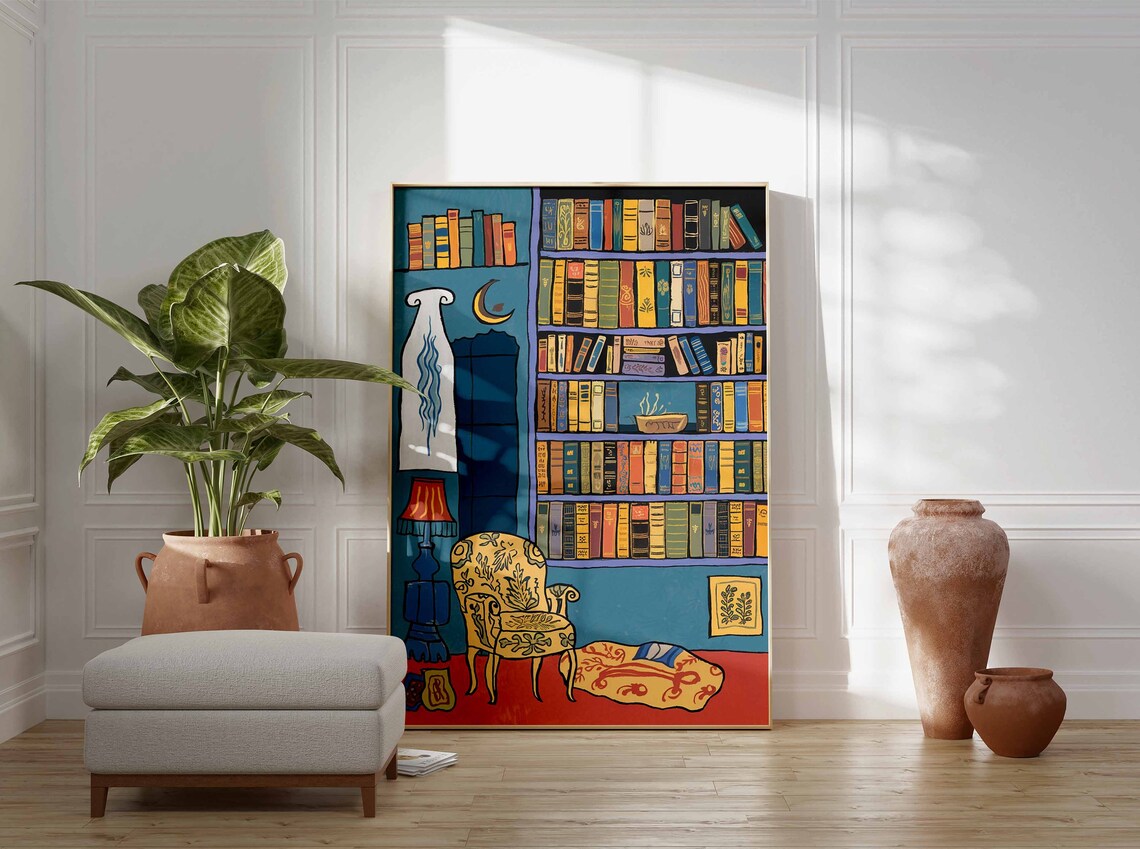 Cozy Library Reading Nook Moon Armchair Book Lover Wall Poster - Image 3