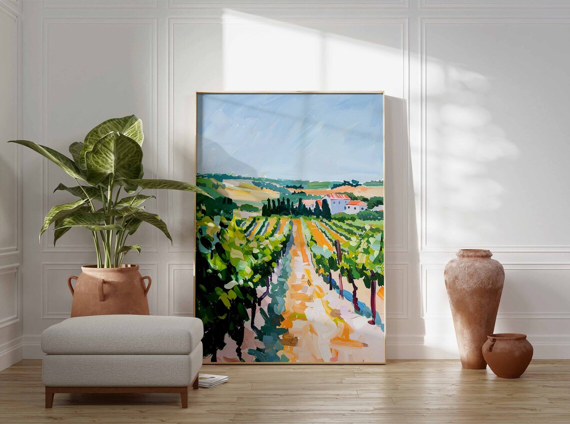 Vineyard Landscape Sunny Mediterranean Vine Rows Country Art Poster - Image 3