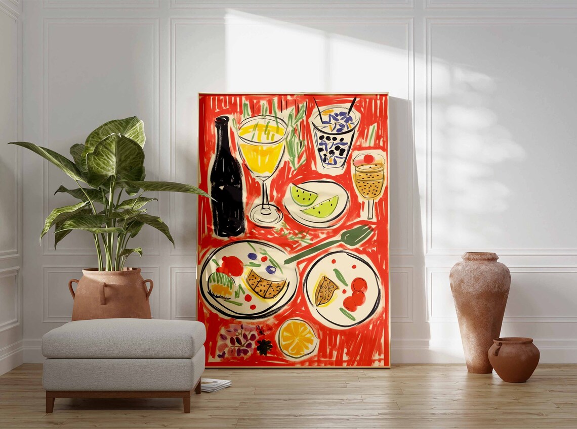 Dinner Table Food Illustration, Vintage Kitchen Poster - Image 3
