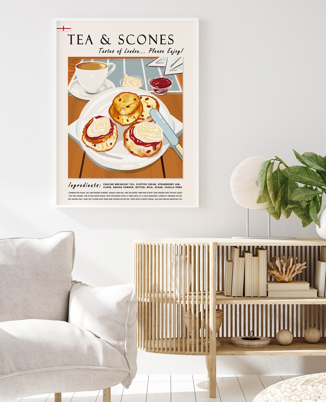 English Scones And Tea Retro Kitchen Art Print - Image 2