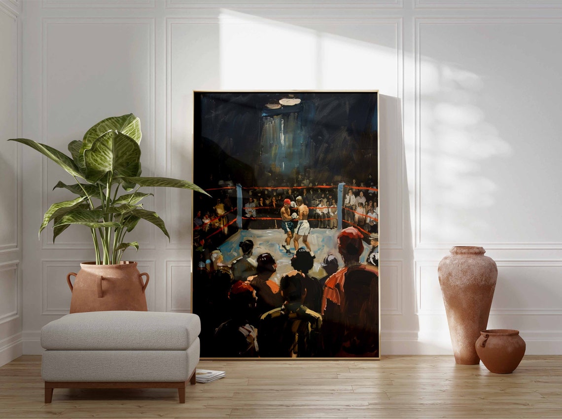 Classic Boxing Match Under Spotlights Painted Retro Sports Poster - Image 3