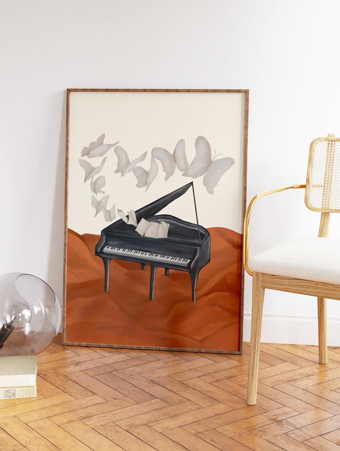 Black Grand Piano Flying Sheet Music Illustrated Music Art Poster - Image 2