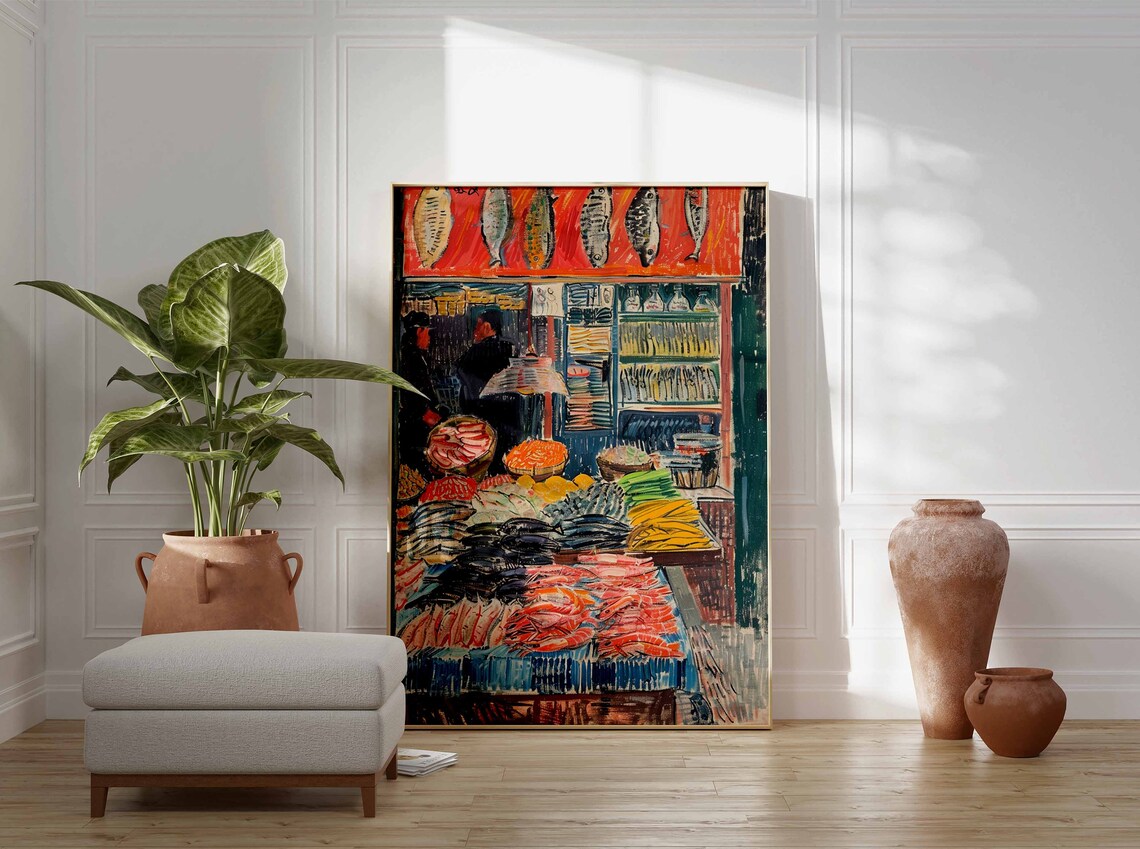 Fish Stall Market Display Expressive Still Life Painting Poster - Image 3