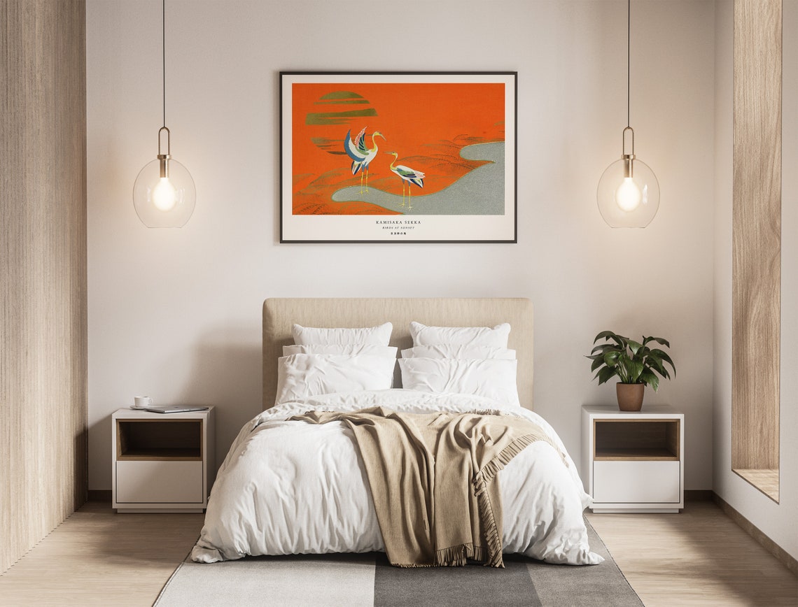 Kamisaka Sekka Birds At Sunset Red Sky Cranes Japanese Art Poster - Image 3