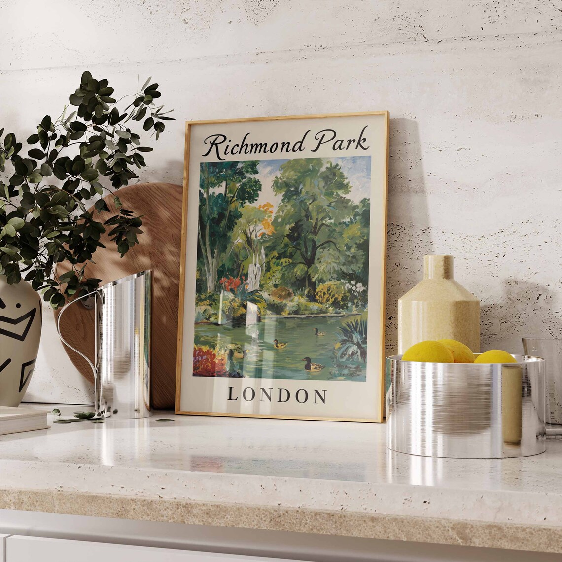 Richmond Park London Duck Pond Woodland Painting Travel Poster - Image 3