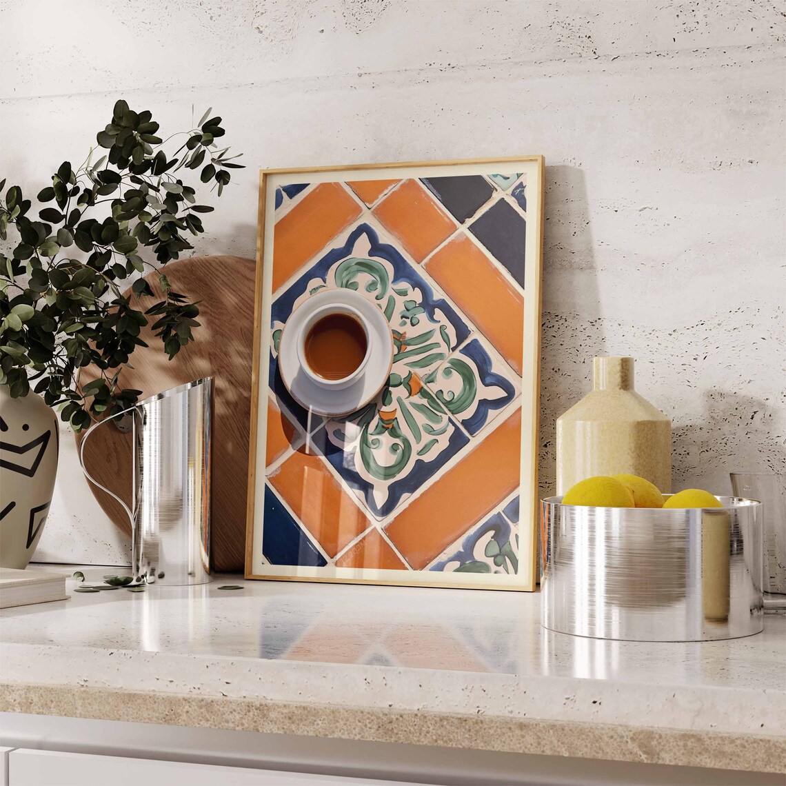 Moroccan Coffee Cup Ornamental Tiles Vintage Kitchen Cafe Wall Art - Image 3