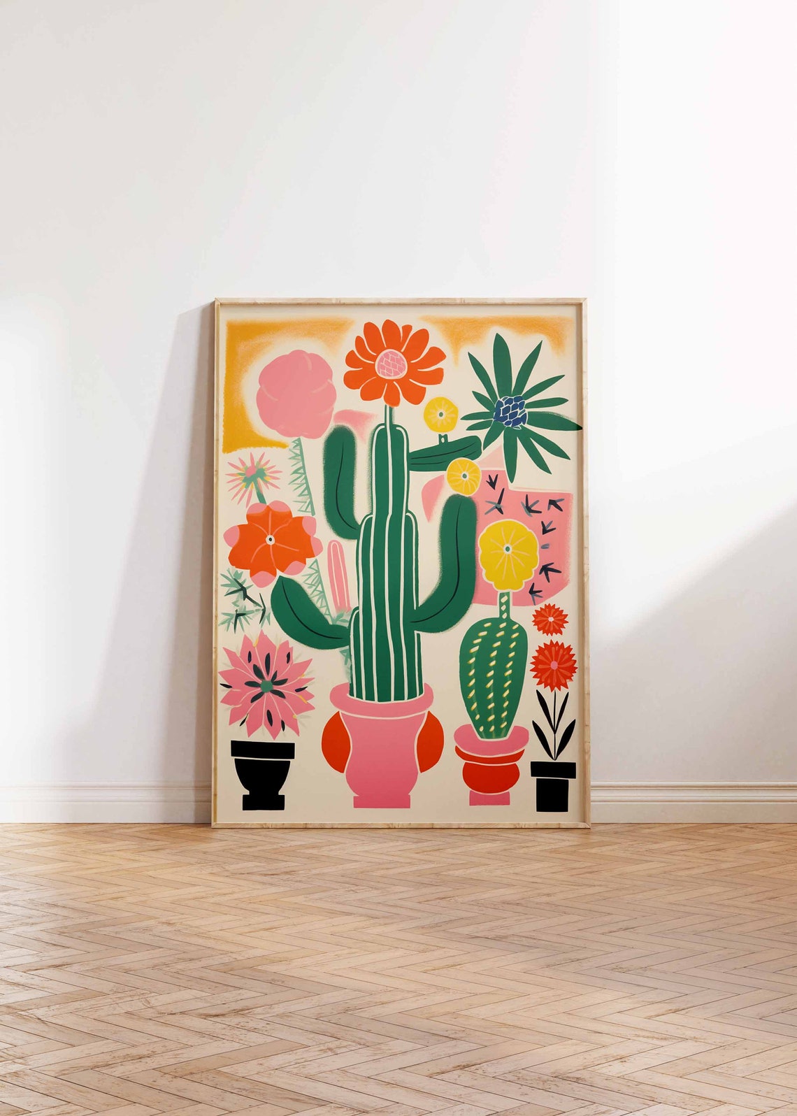 Vibrant Retro Mexican Cactus Blossom Mid Century Style Poster - Image 2