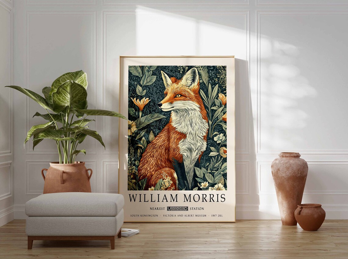 William Morris Red Fox Vintage Dark Botanical Woodland Art Poster - Image 3