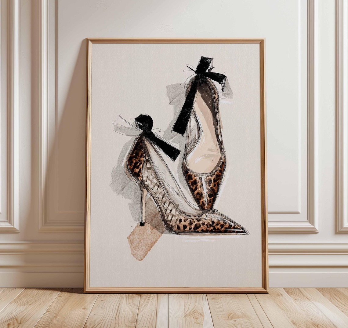 Fashion Heels Leopard High Wall With Black Bows, Poster