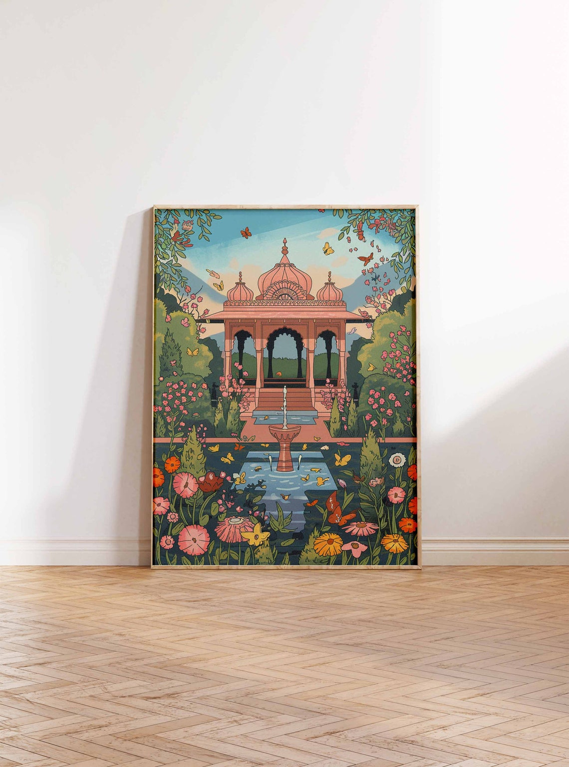 Indian Domed Pavilion Butterfly Flower Garden Artwork Poster - Image 2