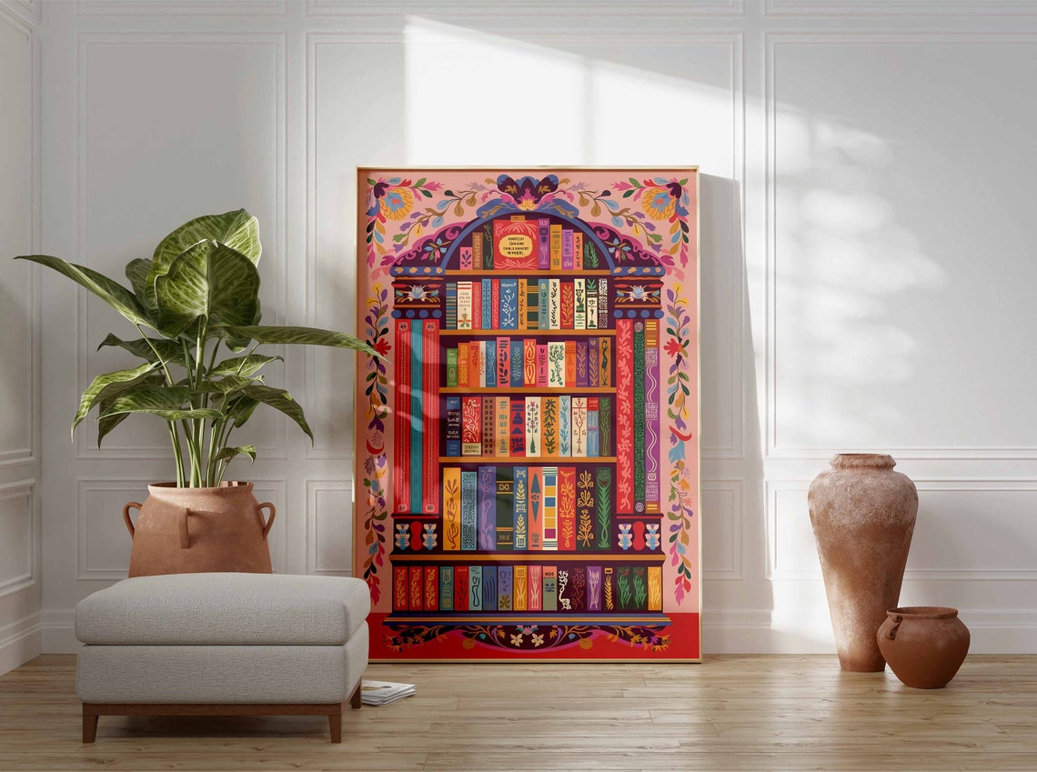 Colorful Bookshelf Library Art Reading Room Wall Decor Poster - Image 3