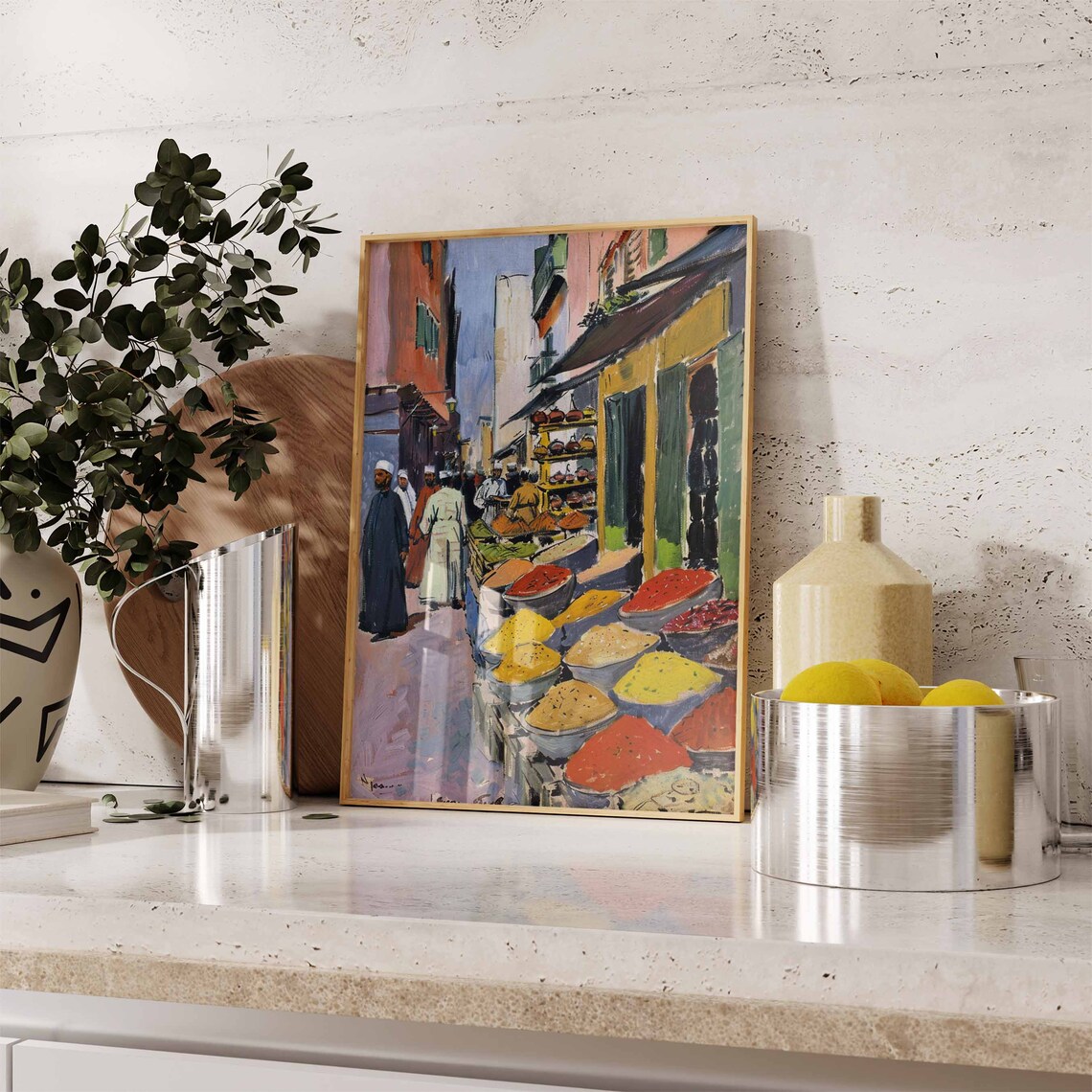 Row of Colorful Spice Bowls at Street Market Impressionist Poster - Image 2