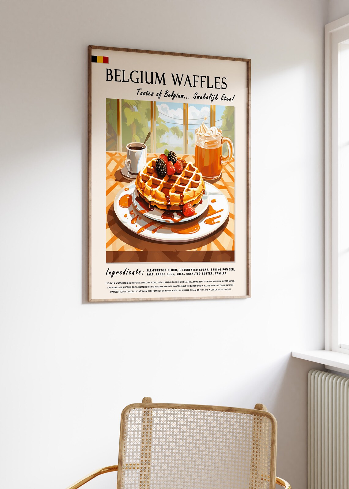 Belgium Waffles Dessert Kitchen Food Poster With Recipe And Beer Mug - Image 3