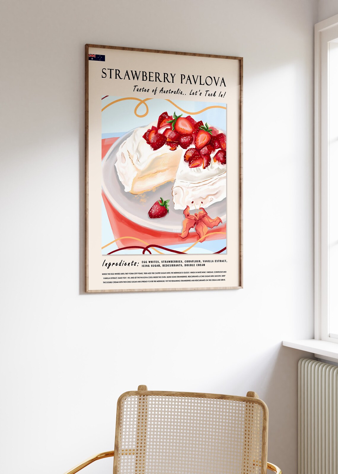 Strawberry Pavlova Food Poster, Kitchen Dessert Art - Image 2