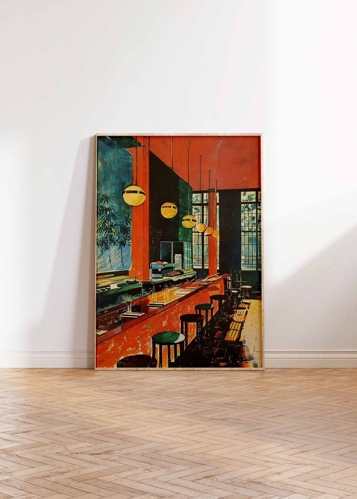 Japanese Sushi Counter Red Ceiling Globe Lamps Modern Bar Art Poster - Image 2