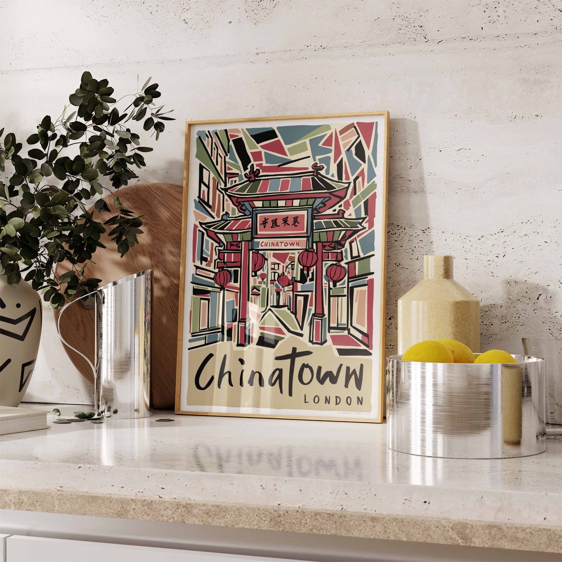 Chinatown London Festive Chinese Gate Arch Red Lanterns Art Poster - Image 2