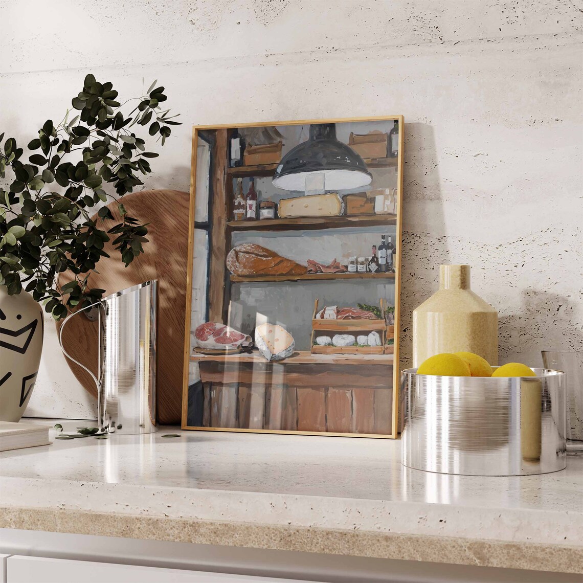 Rustic Deli Shelf Ham Cheese and Bread Painting Art Food Poster - Image 2