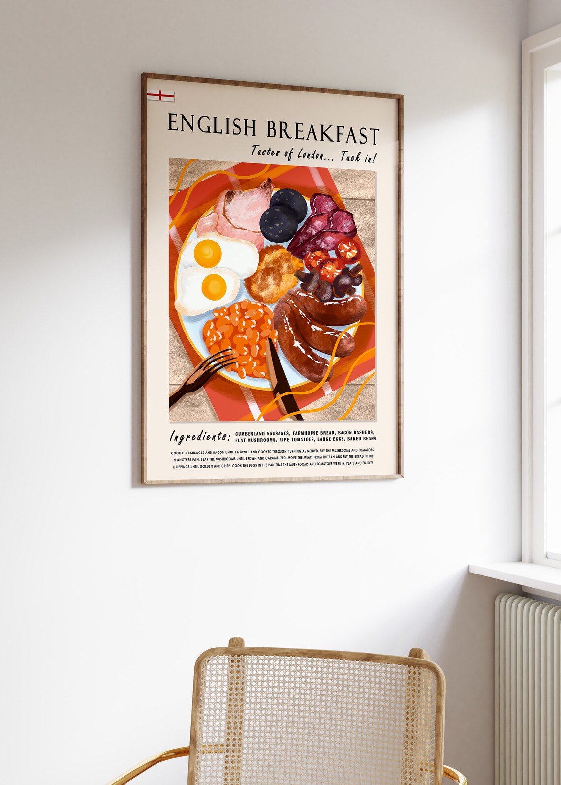 English Breakfast Food Poster, Retro Kitchen Art Print - Image 2