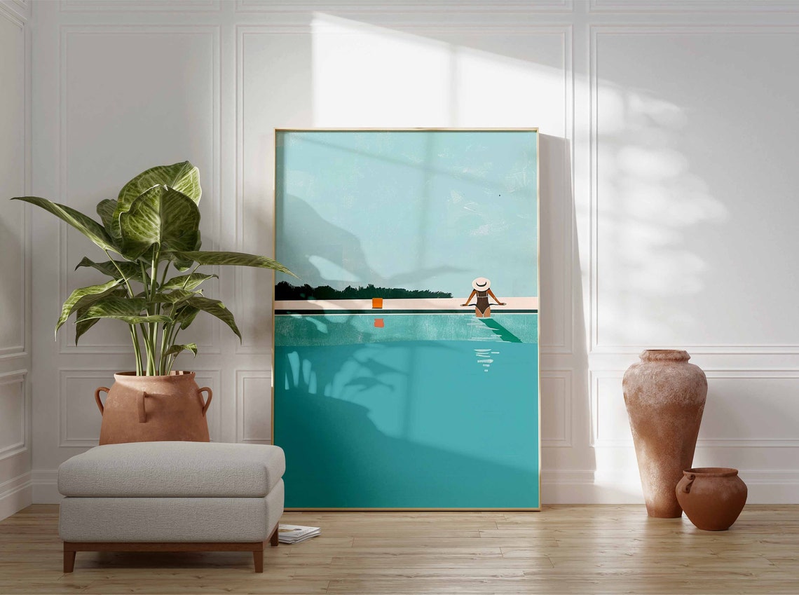 Minimalist Woman Diving Into Infinity Pool Horizon Summer Poster - Image 2