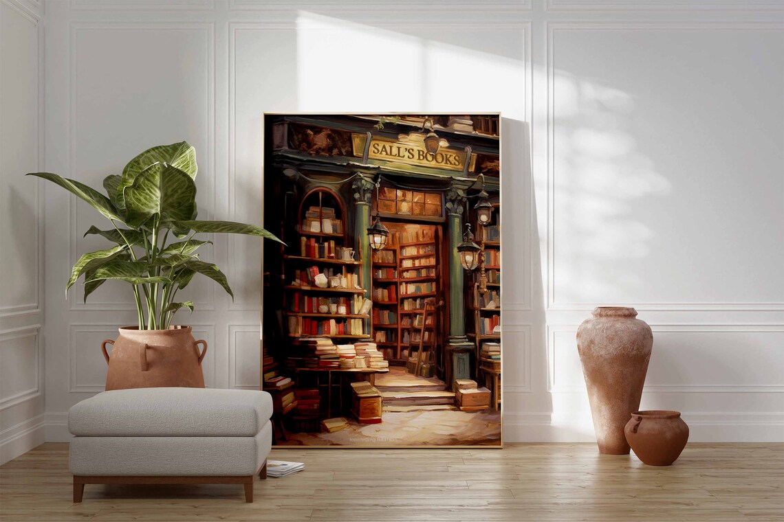 Salls Books Vintage Bookshop Storefront Oil Painting Book Lover Poster - Image 2