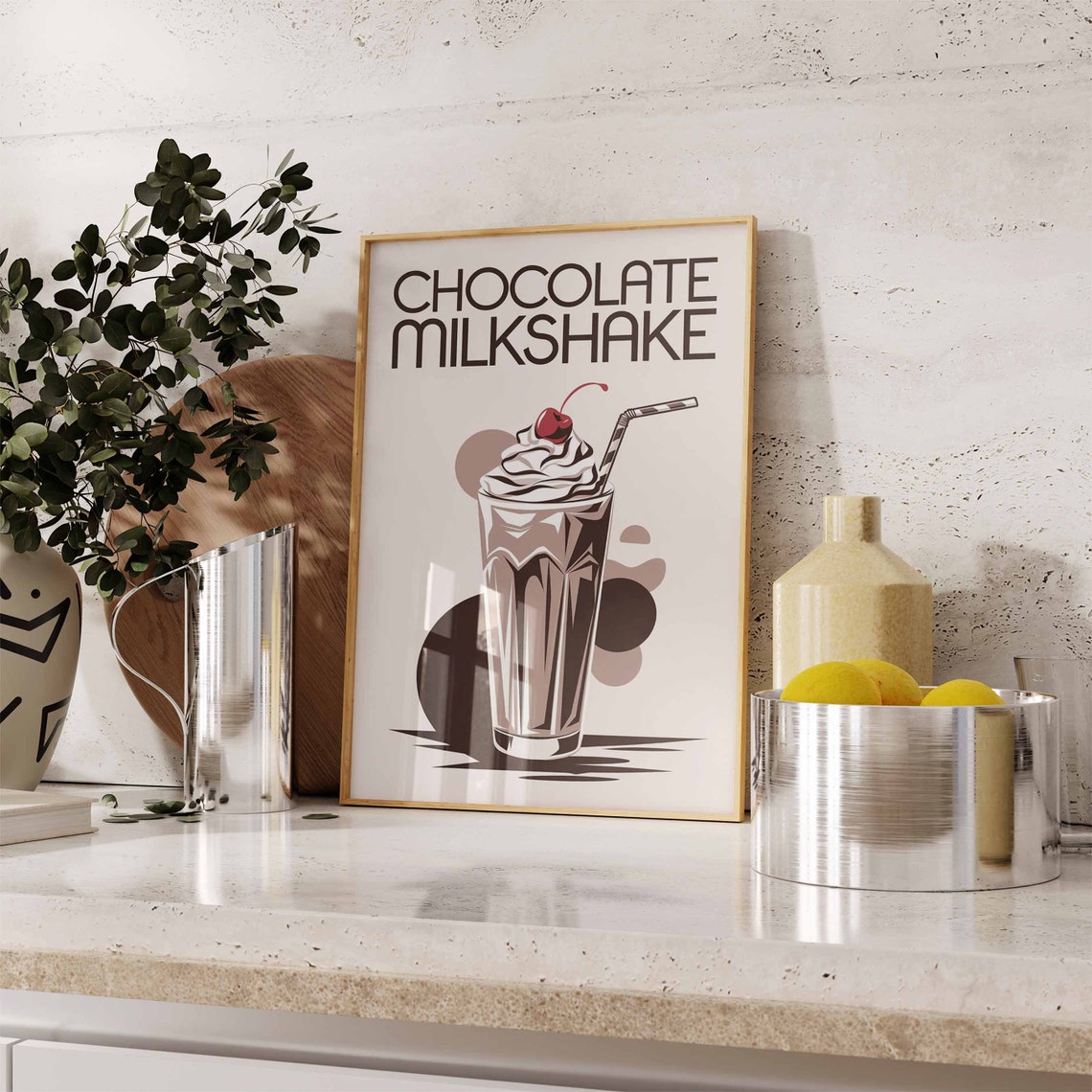 Chocolate Milkshake Cherry Whipped Cream Retro Kitchen Poster - Image 3