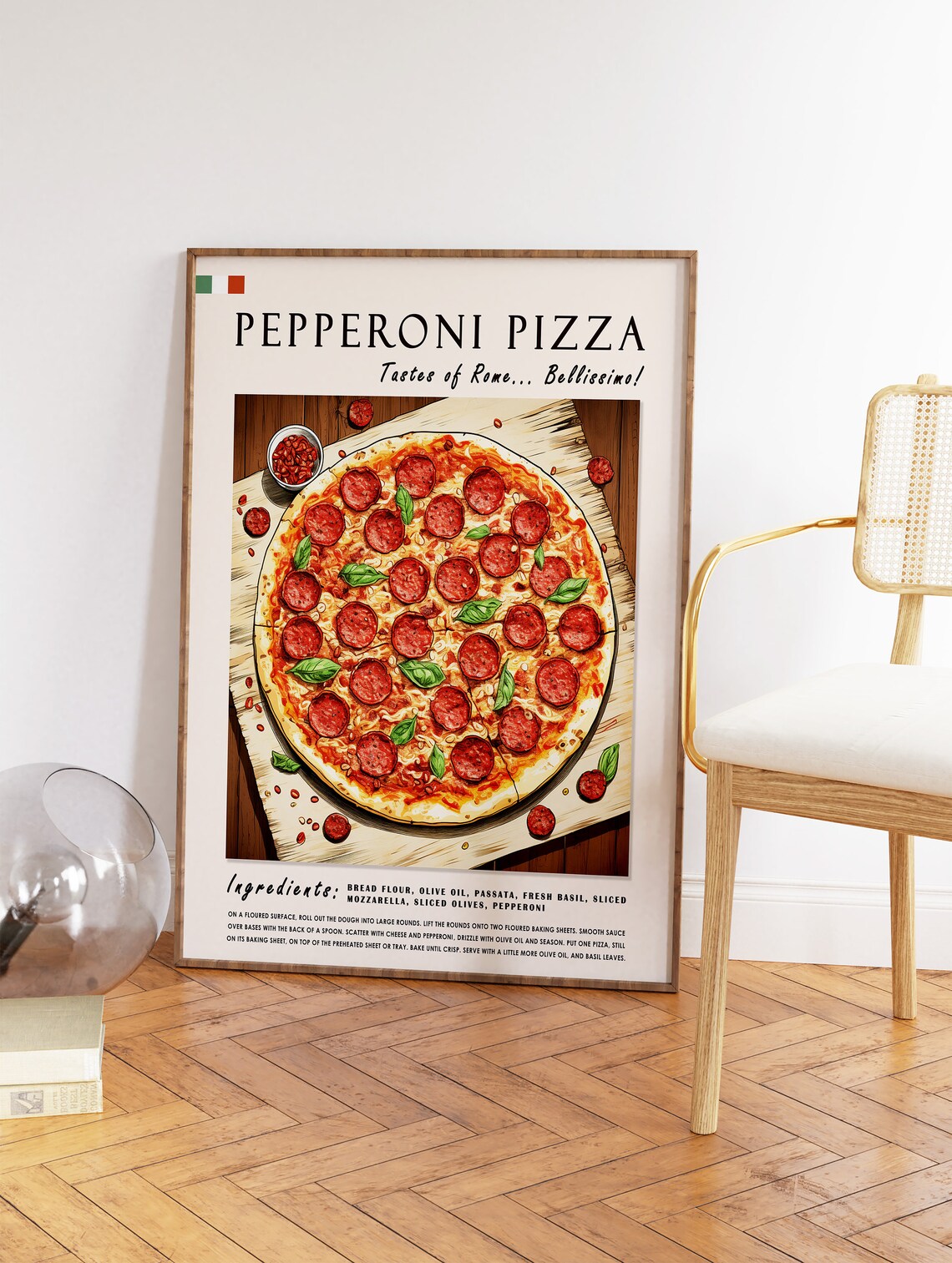 Pepperoni Pizza Recipe Tastes of Rome Vintage Italian Kitchen Poster - Image 2