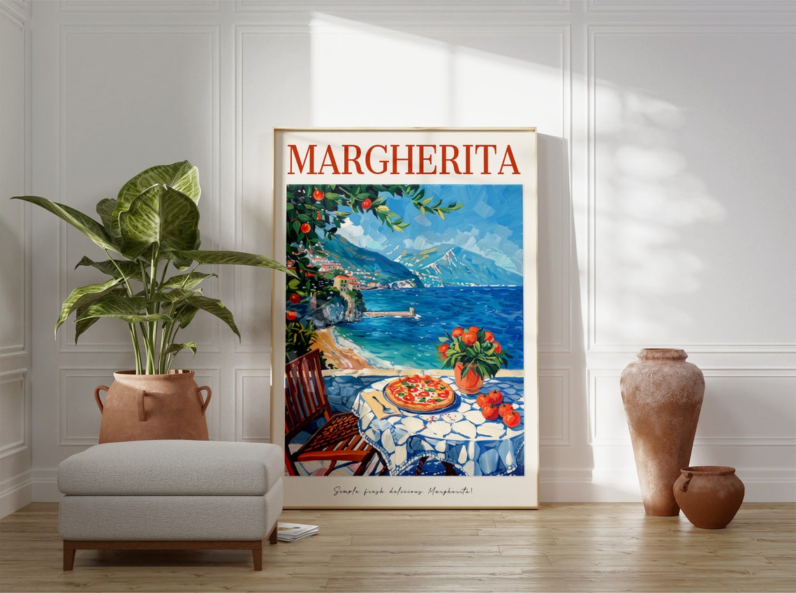 Margherita Pizza Amalfi Coast Seaside Cafe Terrace Food Art Poster - Image 3