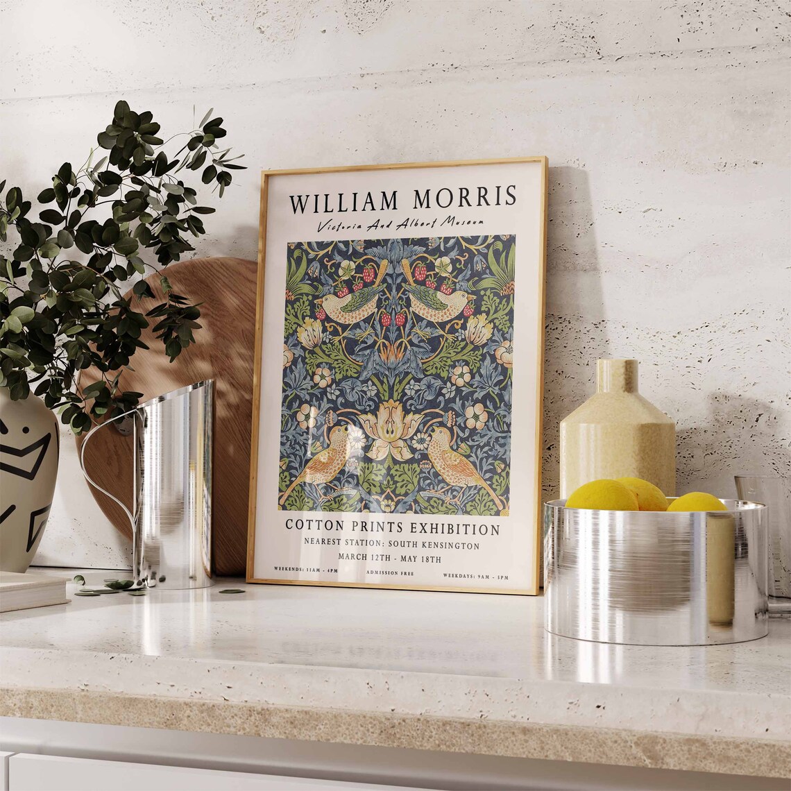 William Morris Strawberry Thief Birds Textile Design Museum Style Poster - Image 2