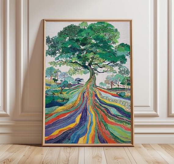 Colorful Abstract Tree Art Print, Modern Nature