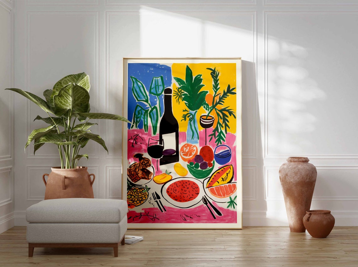 Fauvist Dinner Table Wine Fruit Bold Colorful Still Life Poster - Image 3