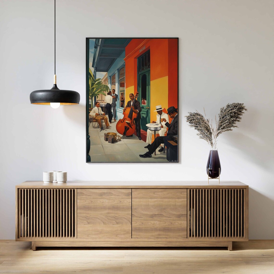 Street Jazz Band Musicians Colorful Building Facade Painting Poster - Image 2
