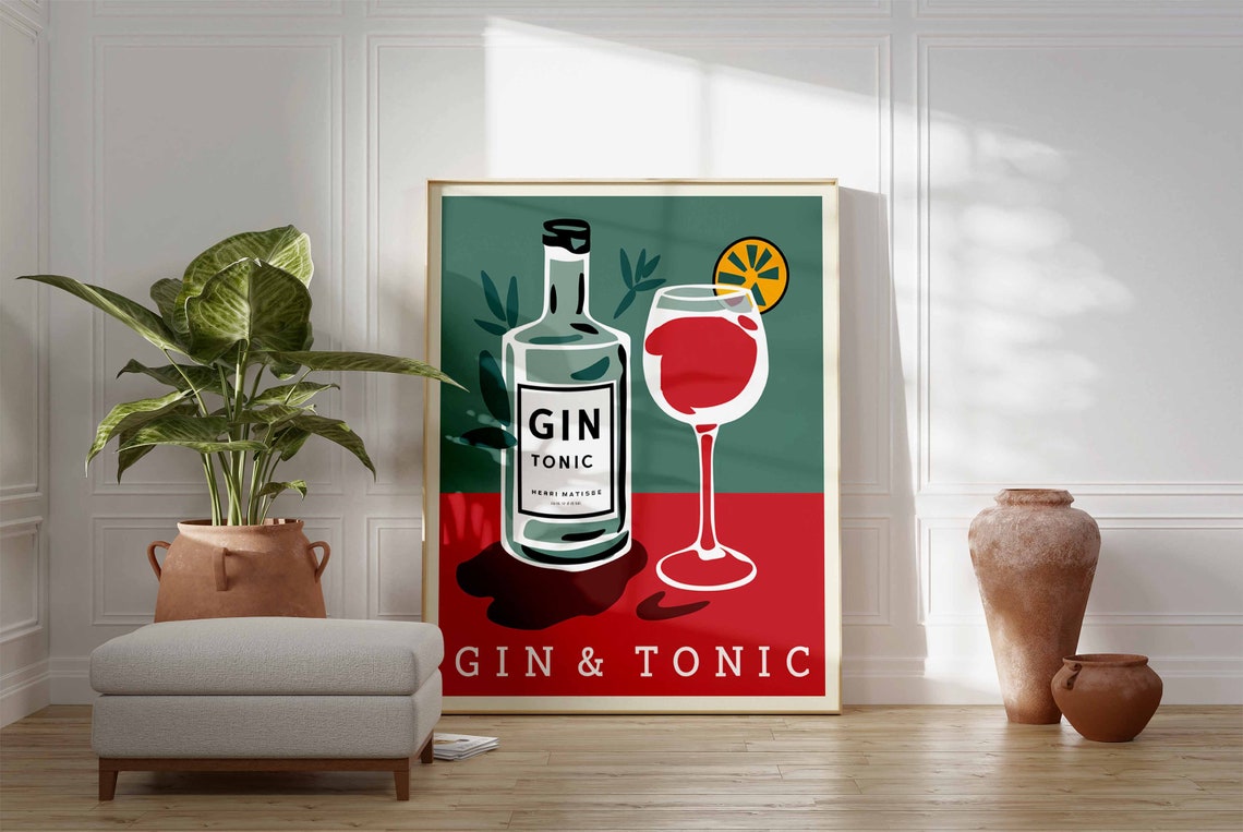 Gin and Tonic Bottle Glass Vintage Botanical Bar Drink Poster - Image 3