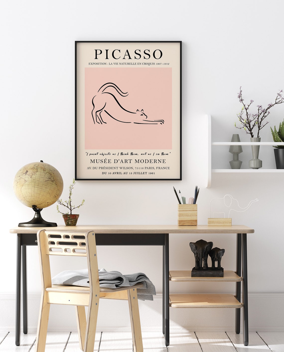 Picasso Cat Exhibition Poster with Pink Line Drawing France 1961 - Image 2