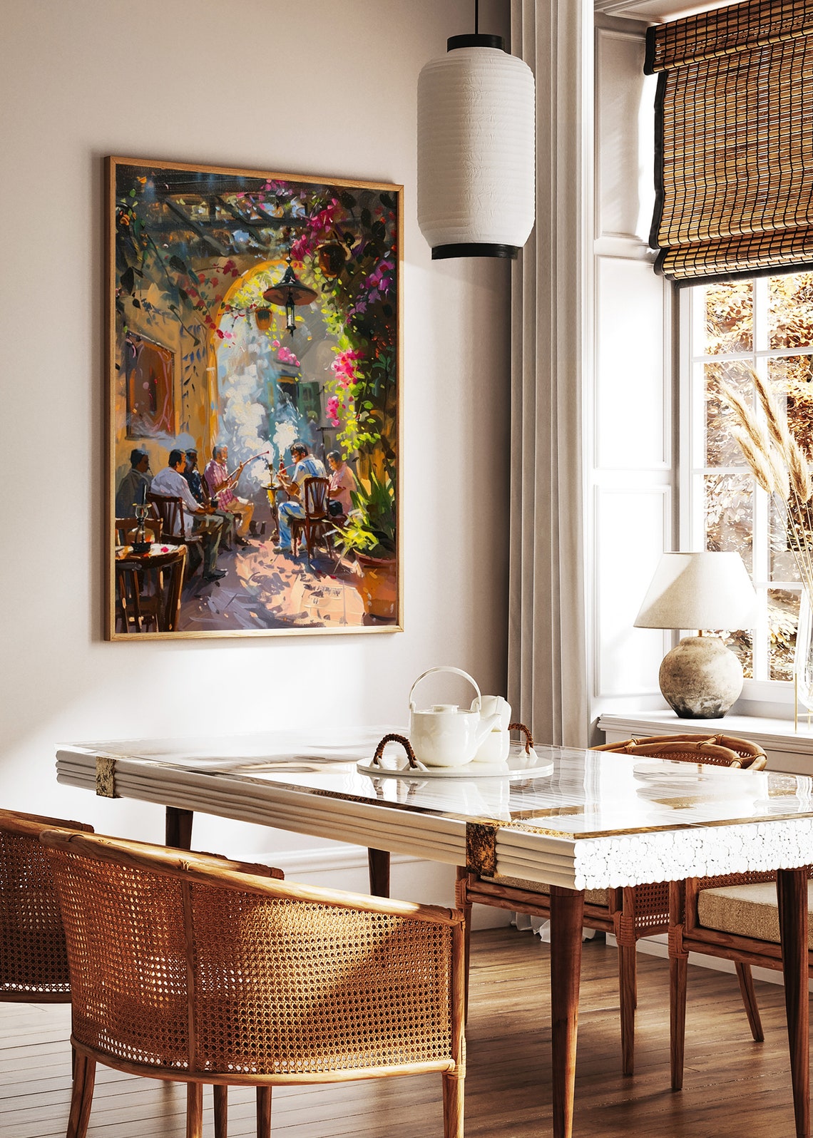 Arabic Shisha Bar Sunlit Courtyard Impressionist Painting Poster - Image 2