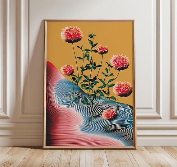 Modern Floral Abstract Poster Vibrant Dahlia Flower Wall Art Print Bold Contemporary Botanical Decor For Living Room Or Bedroom