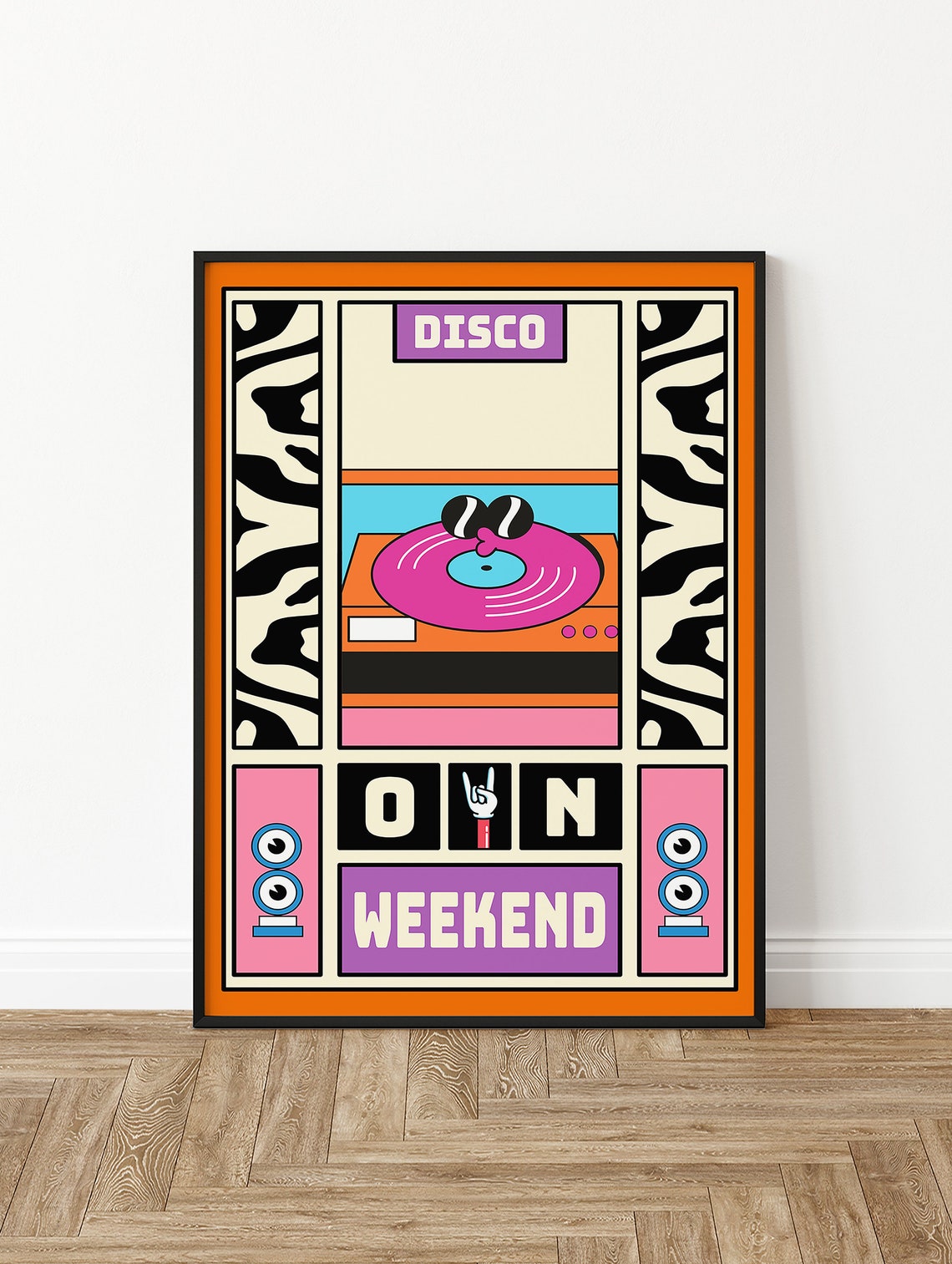 Disco On Weekend Retro Zebra Turntable Pop Art Typography Poster - Image 2