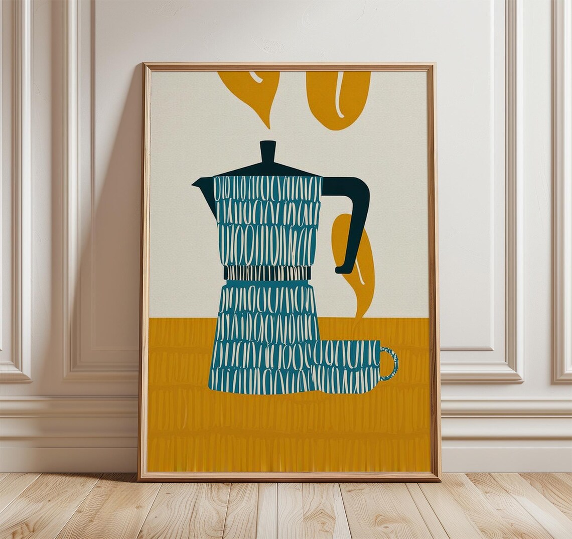 Mid Century Coffee Pot Poster, Minimalist Art Print