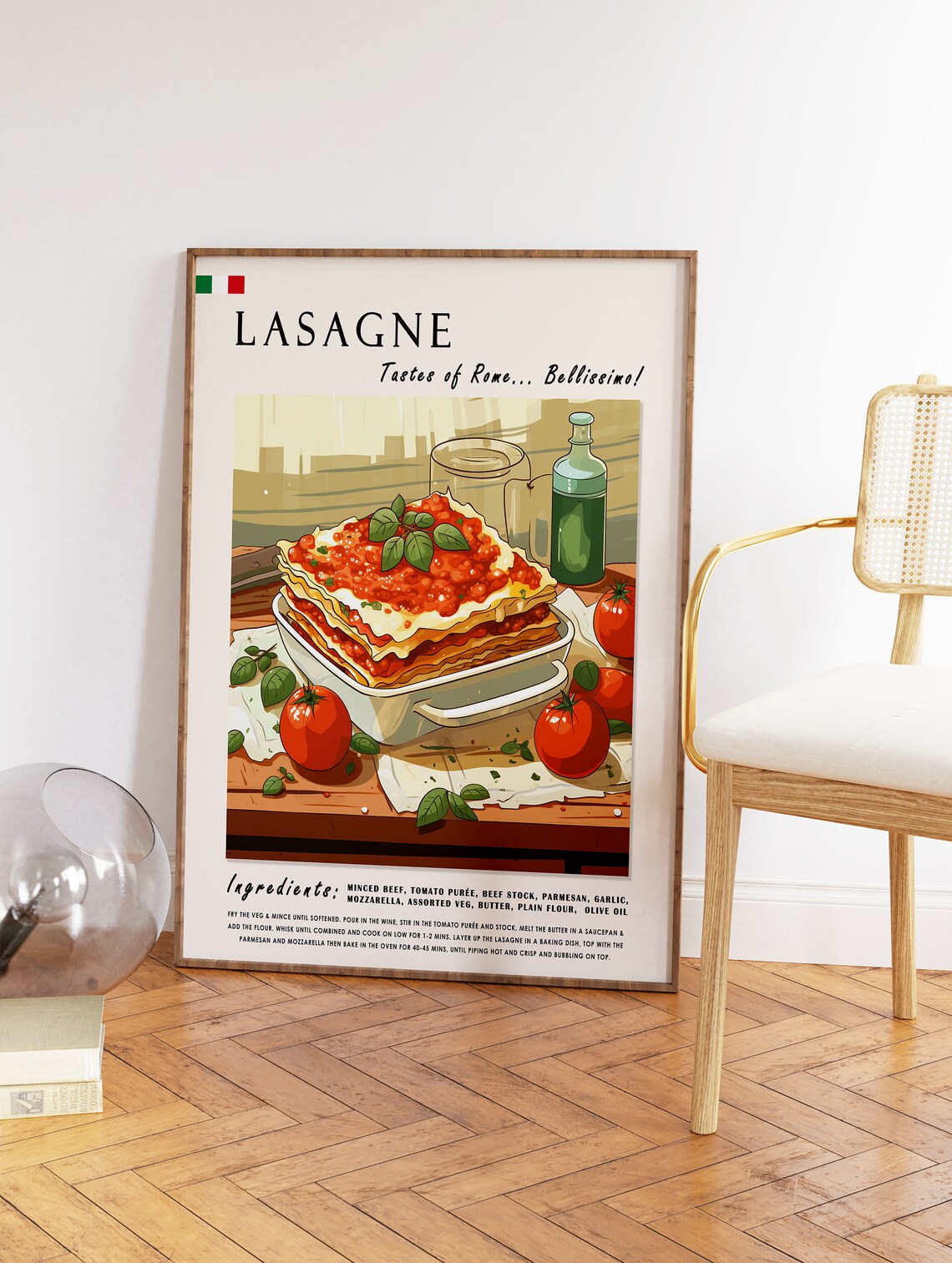 Golden Baked Lasagne Tastes Of Rome Italian Recipe Kitchen Poster - Image 2