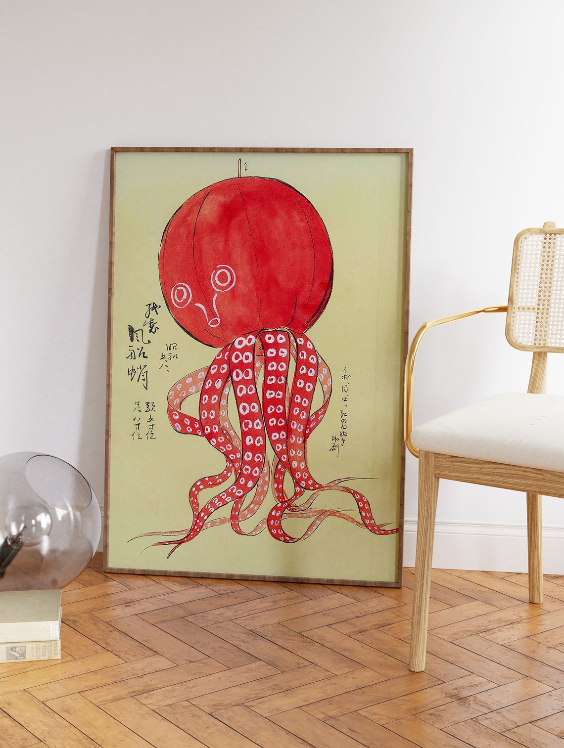 Japanese Red Octopus Vintage Woodblock Style Ukiyo-e Sea Art Poster - Image 3