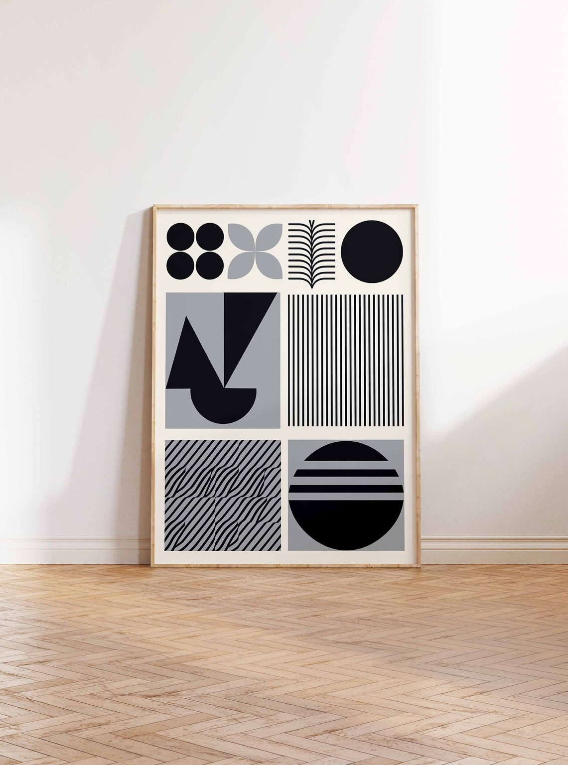 Black and White Geometric Grid Retro Mid Century Modern Abstract Print - Image 2