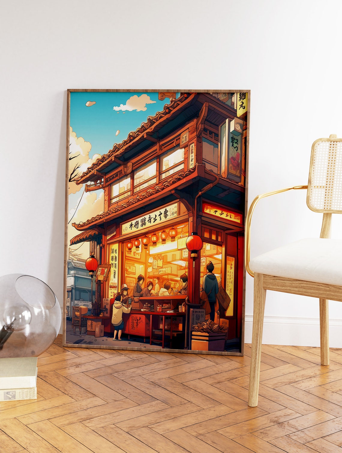 Traditional Japanese Restaurant Anime Style Street Scene Art Poster - Image 2