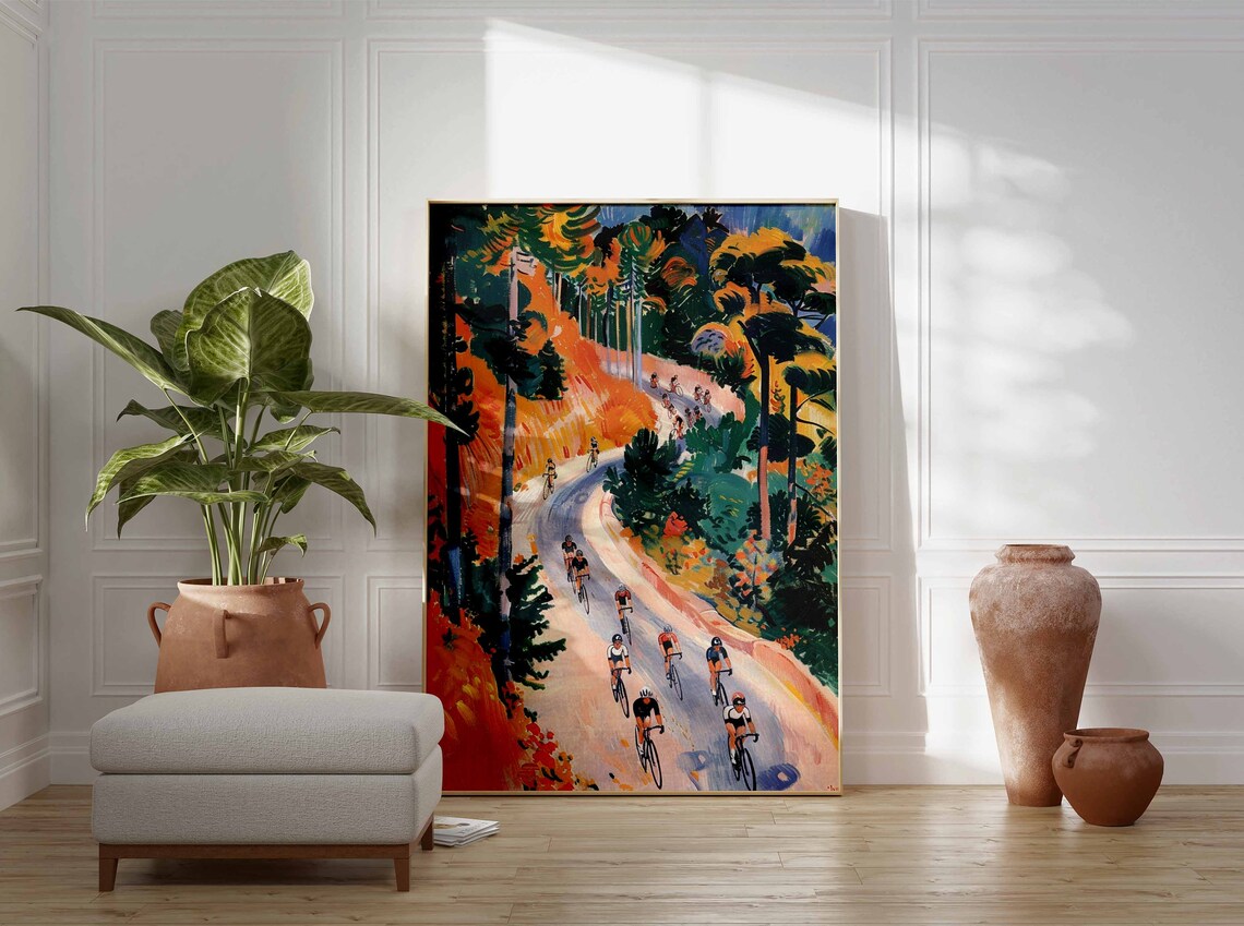 Cycling Peloton Racing Through Fiery Autumn Forest Road Poster - Image 3