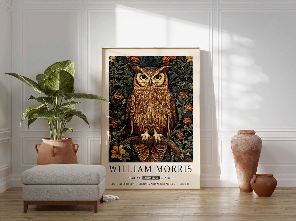 William Morris Horned Owl Among Orange Blossoms Night Garden Poster - Image 3