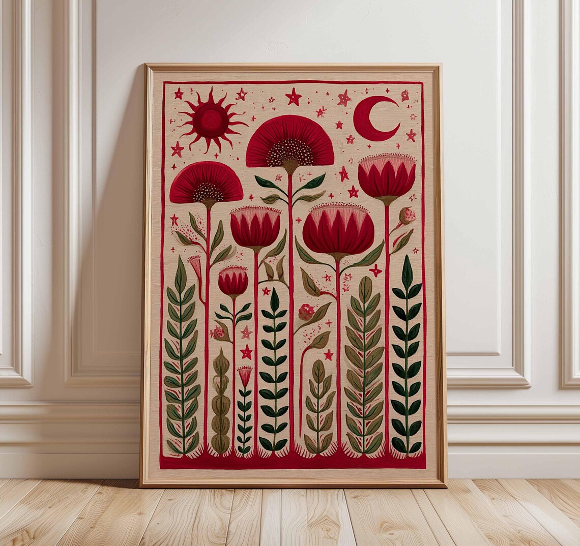 Moon And Sun Botanical Poster, Modern Folk Style