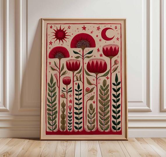 Moon And Sun Botanical Poster, Modern Folk Style