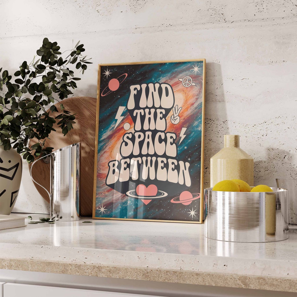 Find The Space Between Cosmic Galaxy Retro 70s Quote Art Poster - Image 3