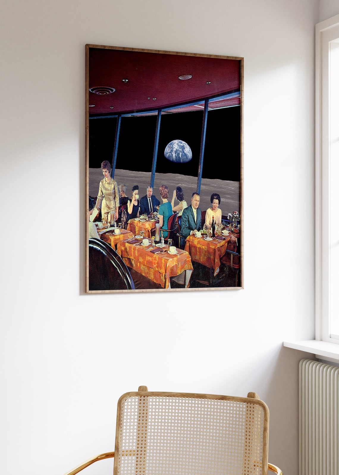 Surreal Retro Diner Moon Surface Night Earthrise Collage Poster - Image 2